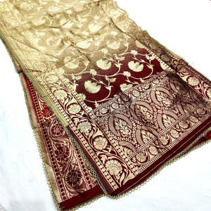 Beautiful Hand Woven Banarasi Ladies Stole. Double Shaded Top-Notch Fabric Soft Fabric.
