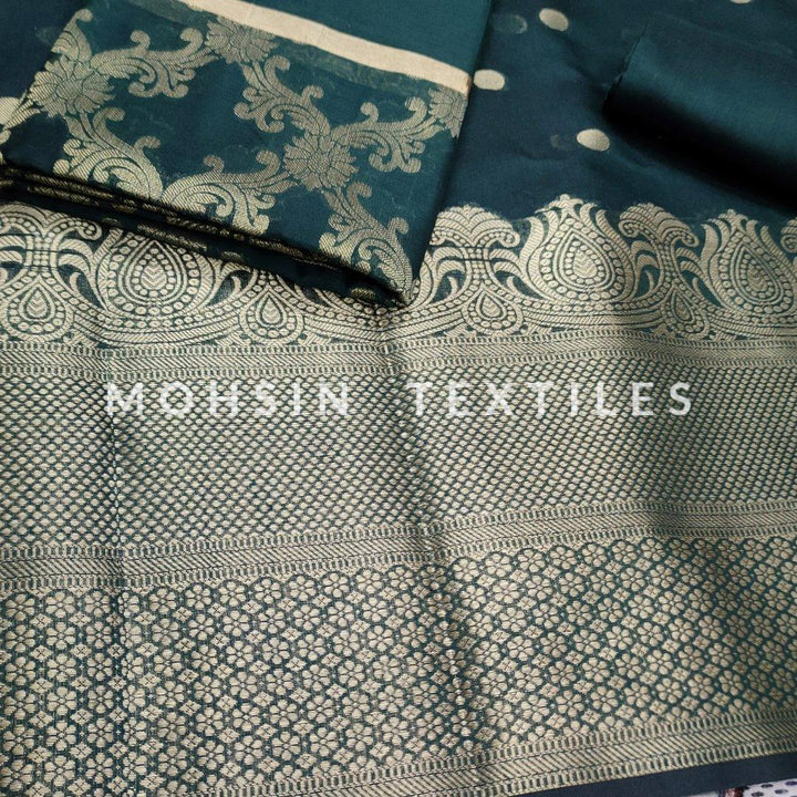 Banarasi Cotton Silk Suit Salwar Kamiz (Zari Doller Buti) Bottle Green - Mohsin Textiles