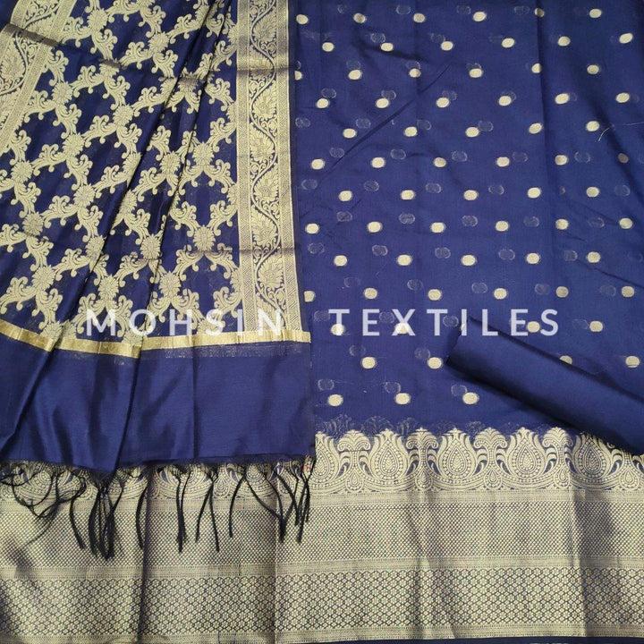 Banarasi Cotton Silk Suit Salwar Kamiz (Zari Doller Buti) Nevy - Mohsin Textiles