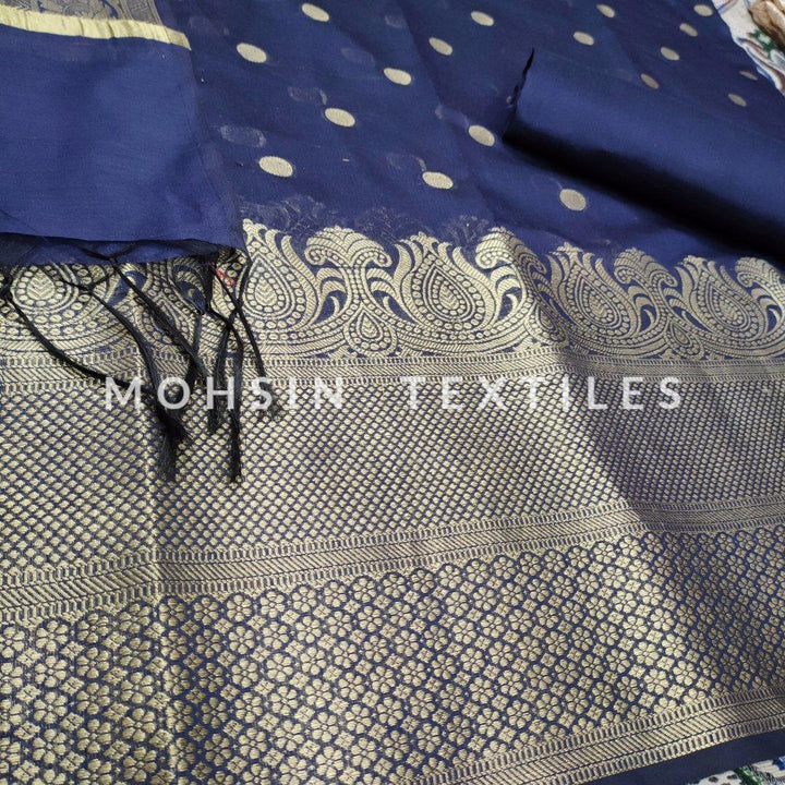 Banarasi Cotton Silk Suit Salwar Kamiz (Zari Doller Buti) Nevy - Mohsin Textiles