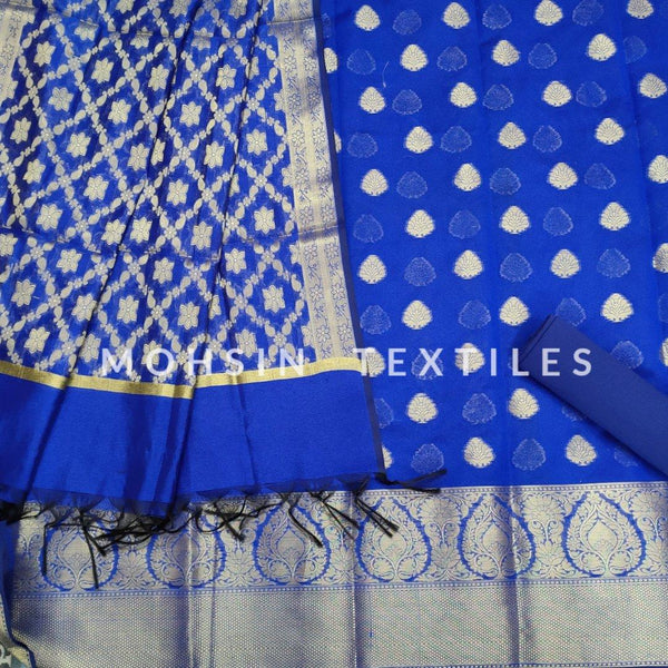 Banarasi Resham Silk Suit Salwar Kamiz (Zari-Patta) Royal Blue - Mohsin Textiles