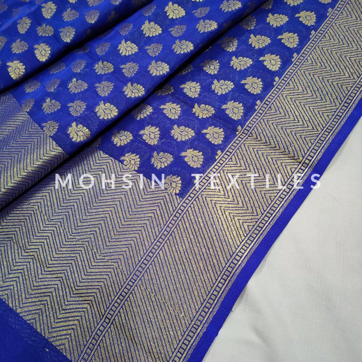 Banarasi Crepe Katan Silk Dupatta ( Leave Heavy Border ) Violet - Mohsin Textiles