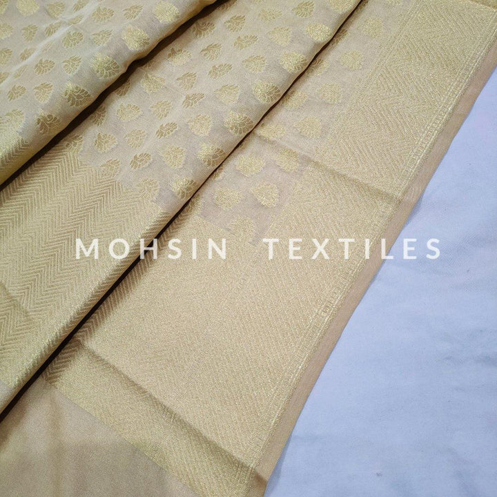 Banarasi Crepe Katan Silk Dupatta ( Leave Heavy Border ) Skin - Mohsin Textiles