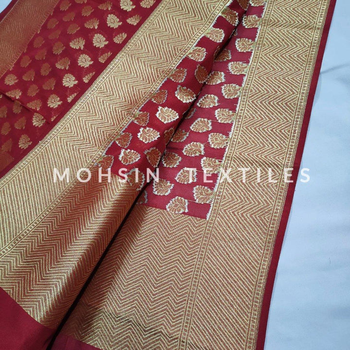 Banarasi Crepe Katan Silk Dupatta ( Leave Heavy Border ) Mehrun - Mohsin Textiles