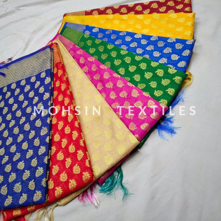 Banarasi Crepe Katan Silk Dupatta ( Leave Heavy Border ) Pink - Mohsin Textiles