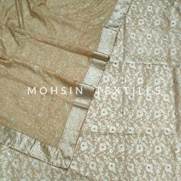 Banarasi Satan Silk Garara / Lahenga / Sharara with Hand Stone (Flower Stripe) Tusser - Mohsin Textiles