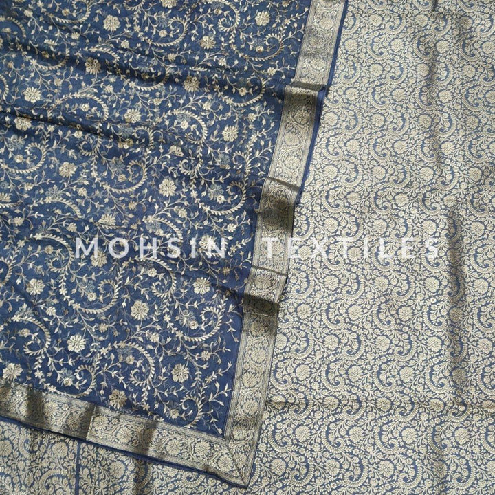 Banarasi Satan Silk Garara / Lahenga / Sharara  (Fancy-Jaal) Grey - Mohsin Textiles
