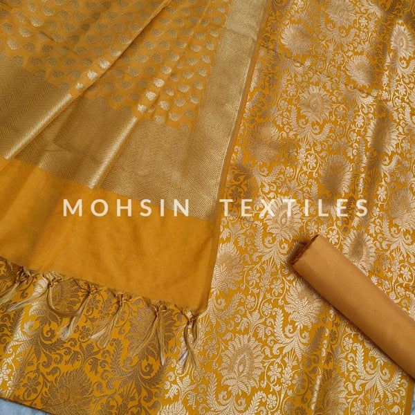 Banarasi Brocade Katan Silk Suit Salwar Kamiz ( Alankar ) Gold - Mohsin Textiles