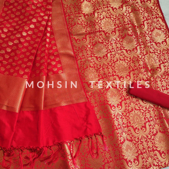 Banarasi Brocade Katan Silk Suit Salwar Kamiz ( Alankar ) Red - Mohsin Textiles