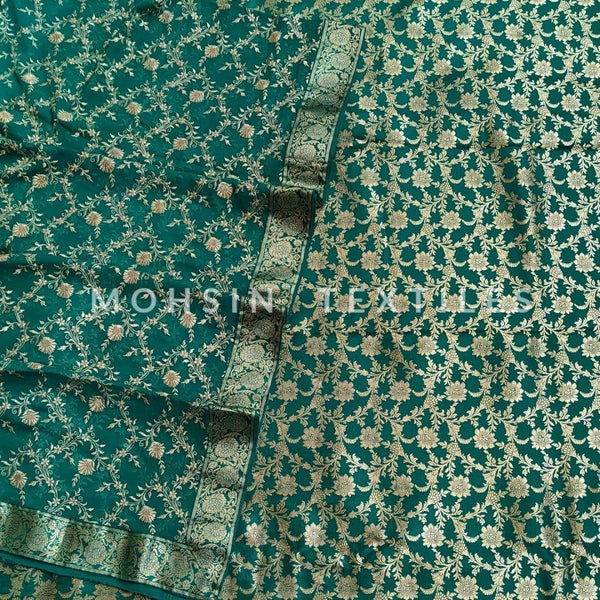 Banarasi Satan Silk Garara / Lahenga / Sharara  (Flower-Jaal) Safayer - Mohsin Textiles