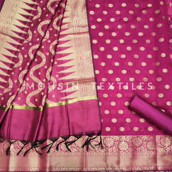 Banarasi Cotton Silk Suit Salwar Kamiz (Doller Double Flower) Rani - Mohsin Textiles
