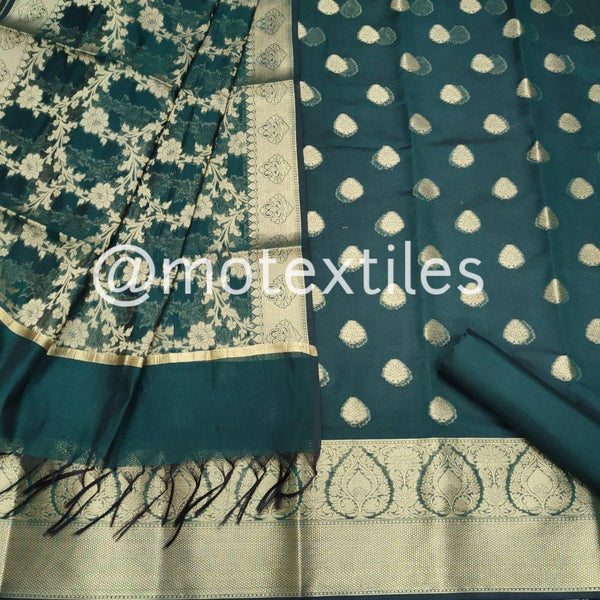 Banarasi Resham Silk Suit Salwar Kamiz (Zari-Patta) Bottle Green - Mohsin Textiles