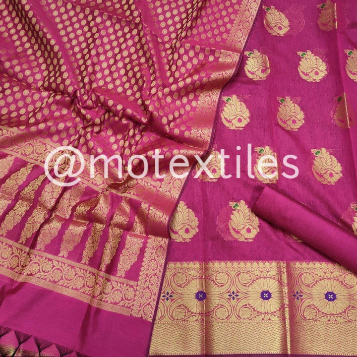 Banarasi Cotton Silk Suit Salwar Kamiz (Alphi Gola Patta) Dark Red - Mohsin Textiles