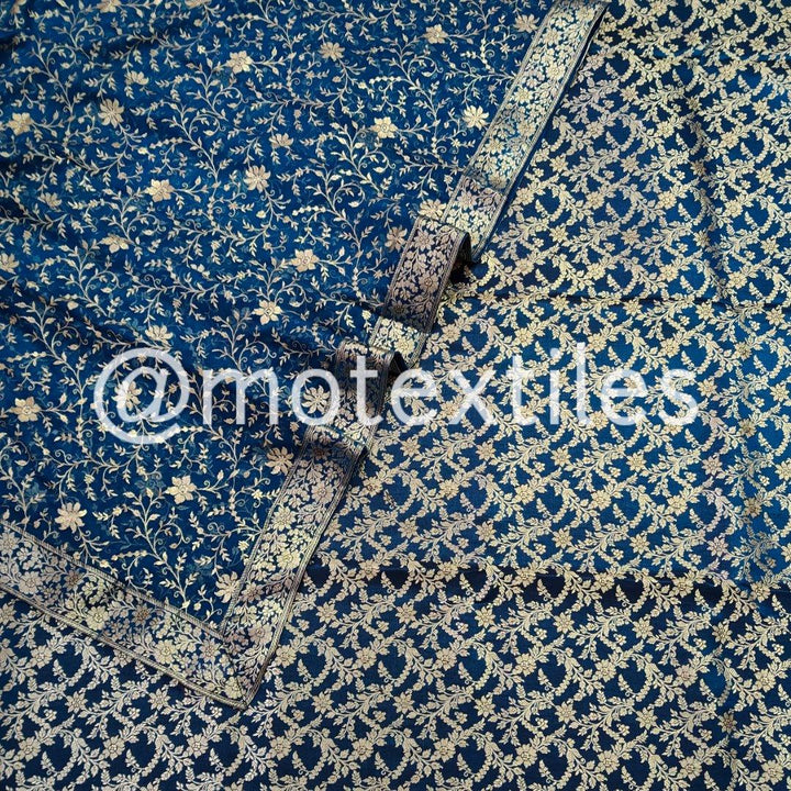 Banarasi Satan Silk Garara / Lahenga / Sharara  (Wheat -Jaal) Blue - Mohsin Textiles