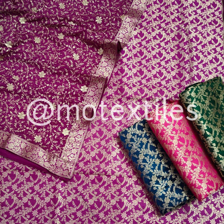 Banarasi Satan Silk Garara / Lahenga / Sharara  (Wheat -Jaal) Magenta - Mohsin Textiles