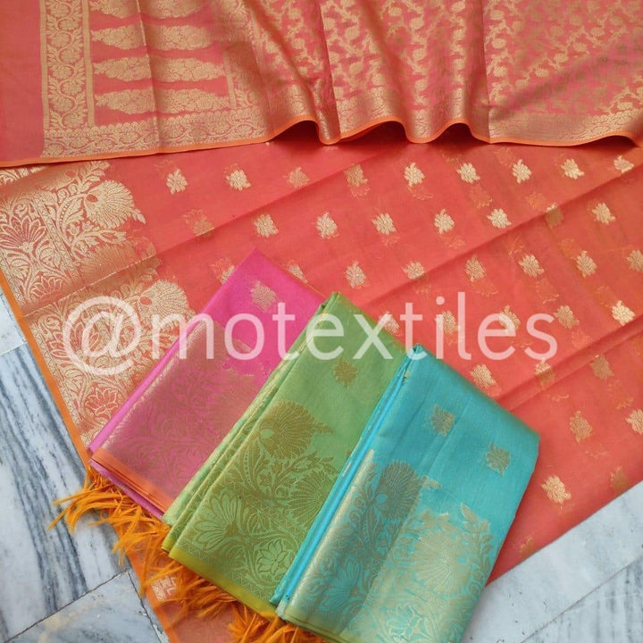 Banarasi Cotton Silk Suit Salwar Kamiz (Zari-Double Flower) Pista - Mohsin Textiles