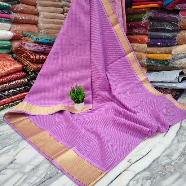 Banarasi Moonga Check Silk Saree (Zari Border) Lavender - Mohsin Textiles