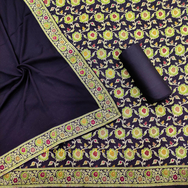 Banarasi Geogette Tilphi Silk Suit Salwar Kamiz- Black - Mohsin Textiles