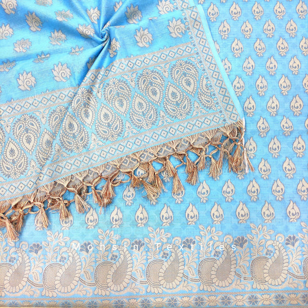 Banarasi Cotton Bright Silk Suit Salwar Kamiz (Carry Bright Border) Feroze - Mohsin Textiles