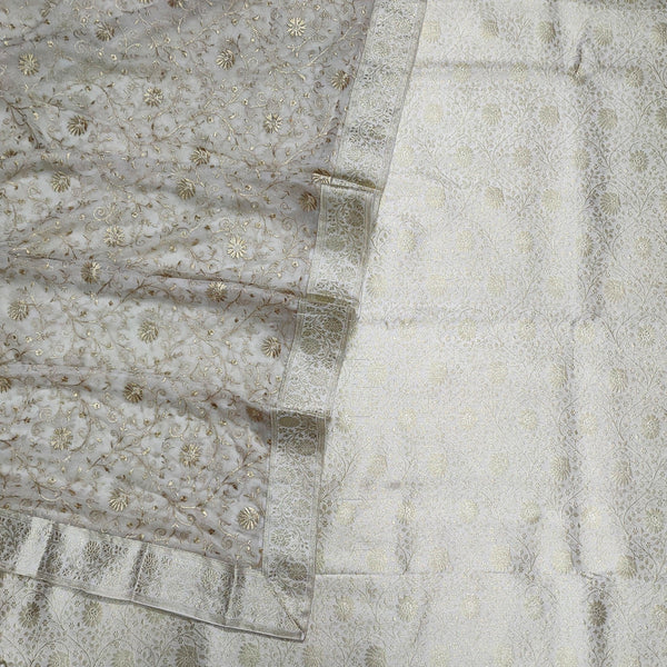Banarasi Pure Silk Garara / Lahenga / Sharara (Chinya Jaal) White - Mohsin Textiles