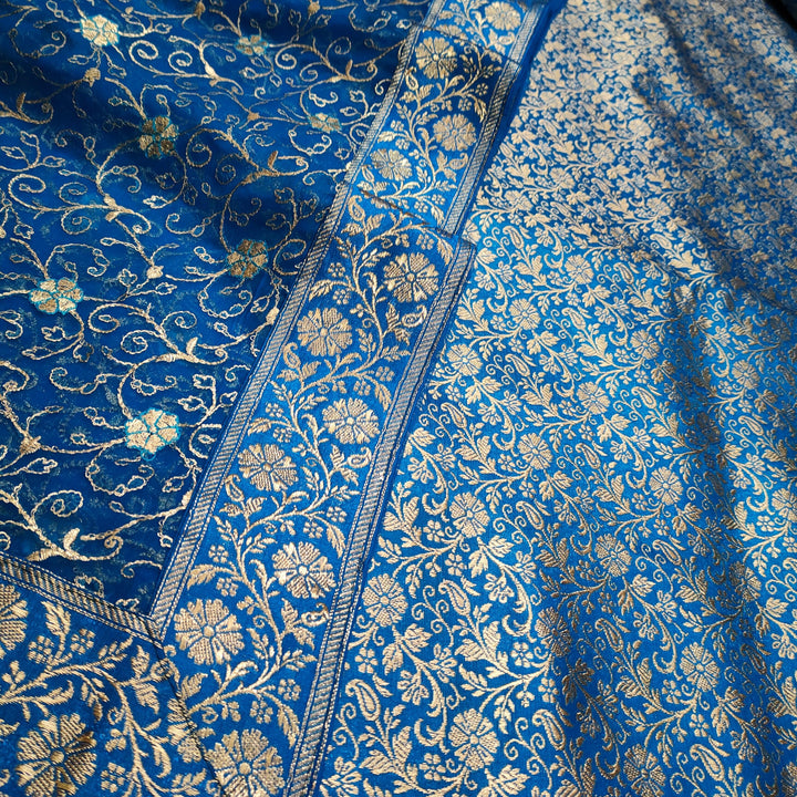 Banarasi Pure Silk Garara / Lahenga / Sharara (Jangla Jaal ) Firozi - Mohsin Textiles