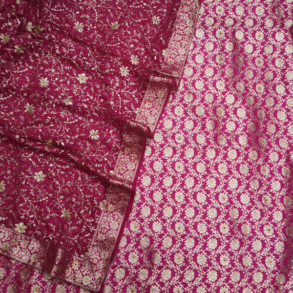 Banarasi Pure Silk Garara / Lahenga / Sharara with Hand Stone (Sunflower Jaal) Rani - Mohsin Textiles