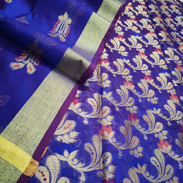 Banarasi Tilfi Resham Cotton Silk Suit Salwar Kameez (Angoori Jaal) Royal Blue - Mohsin Textiles