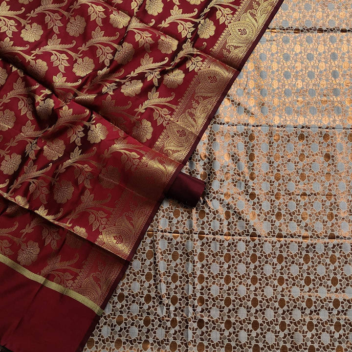 Banarasi Shimmer Silk Suit Salwar kameez (Tiles Copper) - Mohsin Textiles