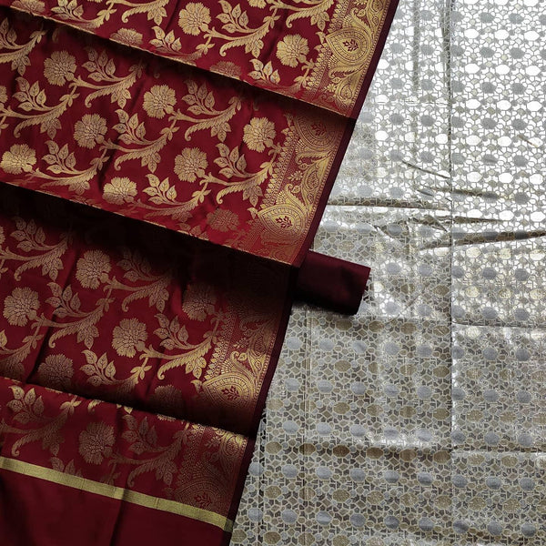 Banarasi Shimmer Matte Silk Suit Salwar Kameez ( Tiles ) Silver - Mohsin Textiles