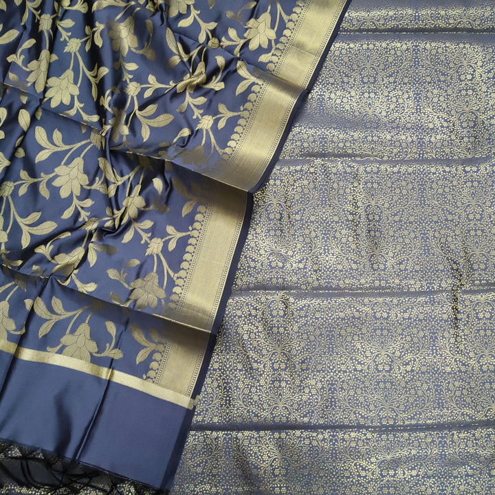 Pure Banarasi Satin Silk Suit Salwar Kameez (Jamewar Jaal) Ash Grey - Mohsin Textiles