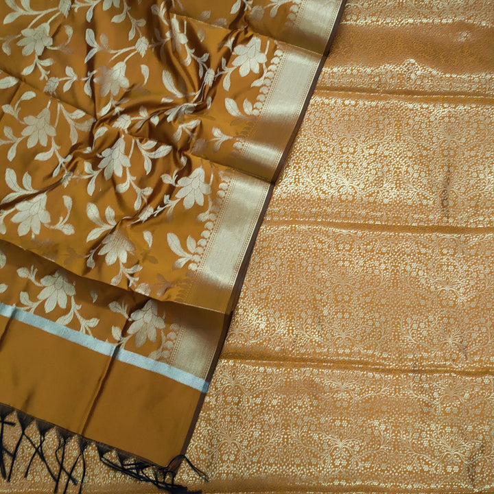 Pure Banarasi Satin Silk Suit Salwar Kameez (Jamewar Jaal) Yellow Musterd - Mohsin Textiles