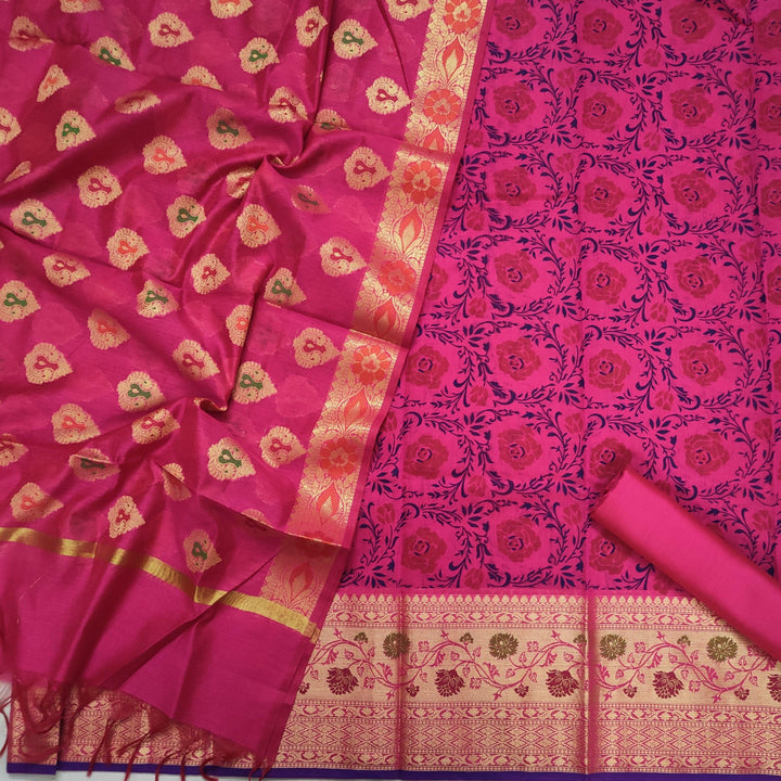 Banarasi Cotton Silk Suit Digital Print Suit Salwar Kameez (Digital Print) Hot Pink - Mohsin Textiles