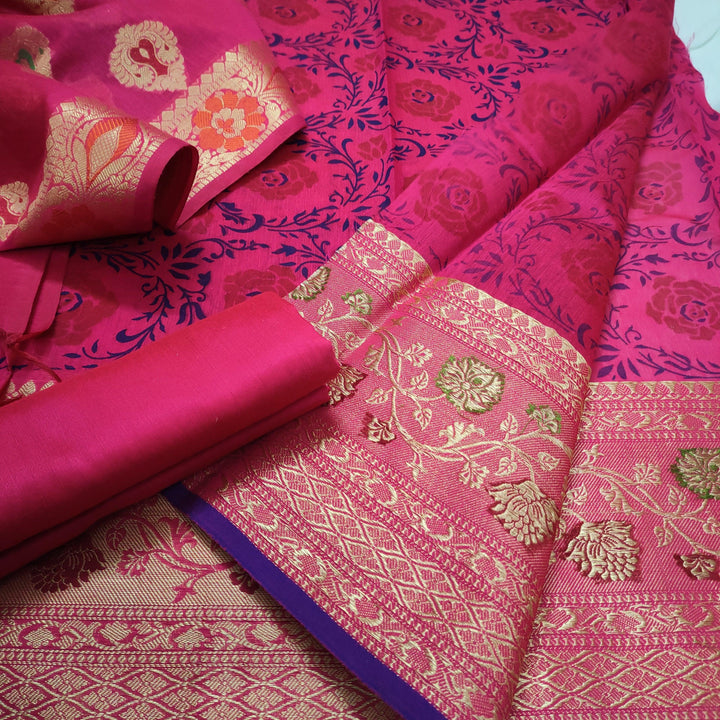 Banarasi Cotton Silk Suit Digital Print Suit Salwar Kameez (Digital Print) Hot Pink - Mohsin Textiles