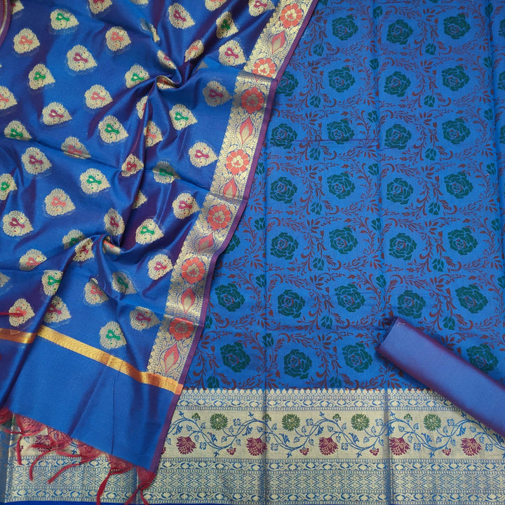 Banarasi Cotton Silk Suit Digital Print Suit Salwar Kameez (Digital Print) Peacock Blue - Mohsin Textiles