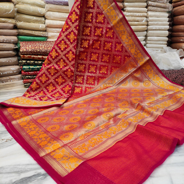 Maroon Color Banarasi Sari Resham Silk Neem Zari (Ghar Chola Design) Saree - Mohsin Textiles