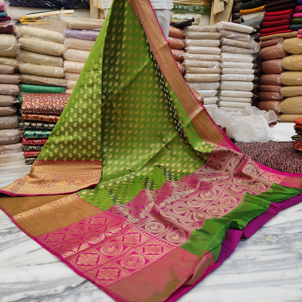 Lime Green Color Banarasi Zari Brocade Saree - Mohsin Textiles