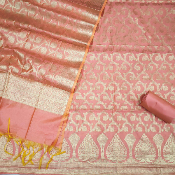 Banarasi Resham Cotton Soft Silk Suit Salwar Kameez (Patta Jaal) Pitch Unstitched - Mohsin Textiles