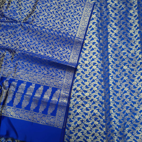 Banarasi Saton Silk Suit Salwar Kameez (Sunflower Jaal) Royal Blue - Mohsin Textiles