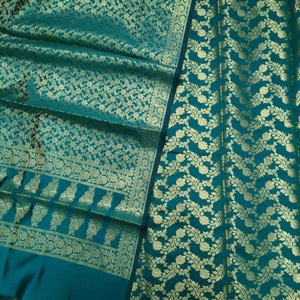 Banarasi Saton Silk Suit Salwar Kameez (Laherya Jaal) Rama Green - Mohsin Textiles
