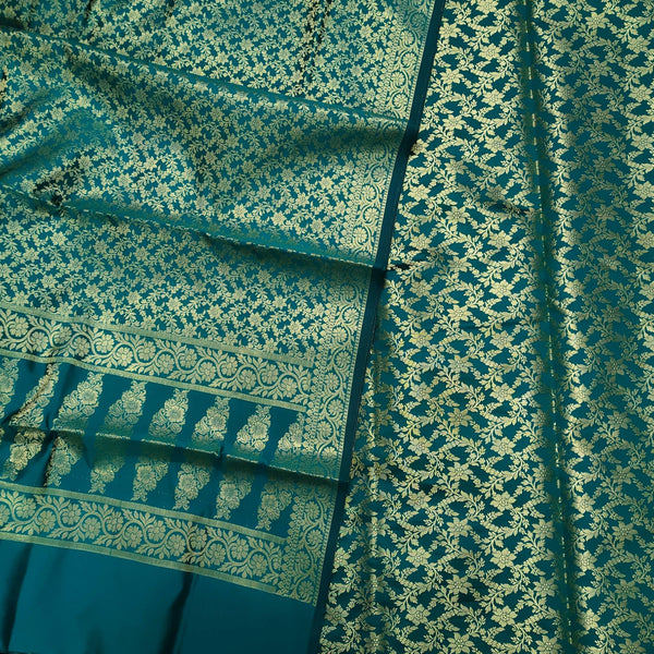 Banarasi Saton Silk Suit Salwar Kameez (Sunflower Jaal) Rama Green - Mohsin Textiles