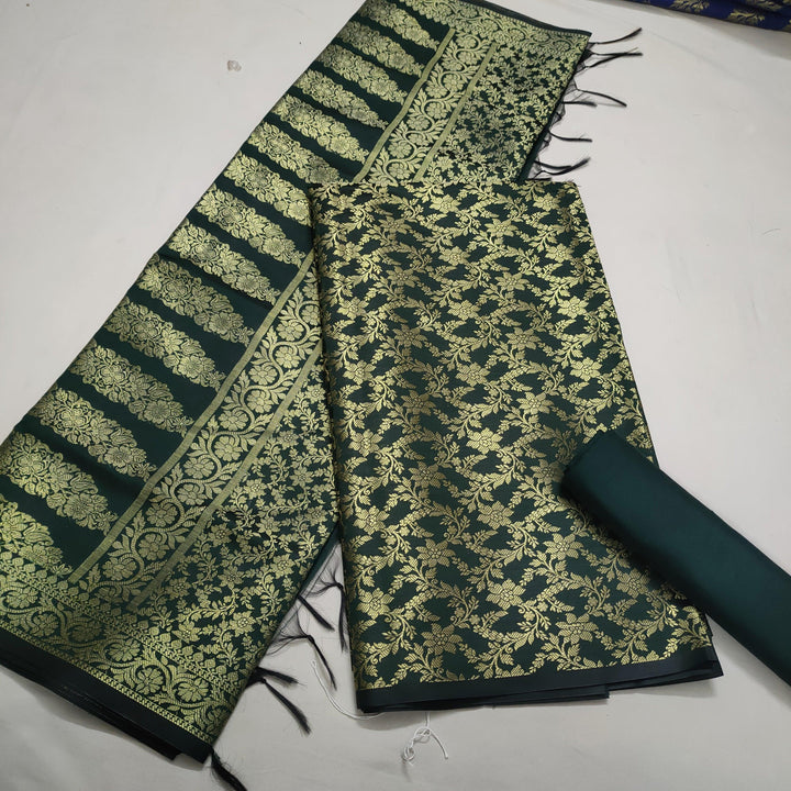 Banarasi Saton Silk Suit Salwar Kameez (Sunflower Jaal) Bottle Green - Mohsin Textiles
