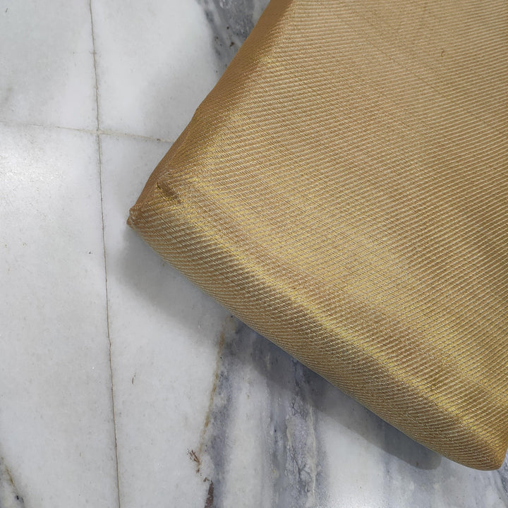 Banarasi Zari Brocade Fabric (Zari Stripe ) Golden Unstitched Dress Material - Mohsin Textiles