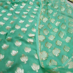 Pure Banarasi Khaddi Chiffon Silk Suit Handwoven (Choti Buti) Sea Green - Mohsin Textiles