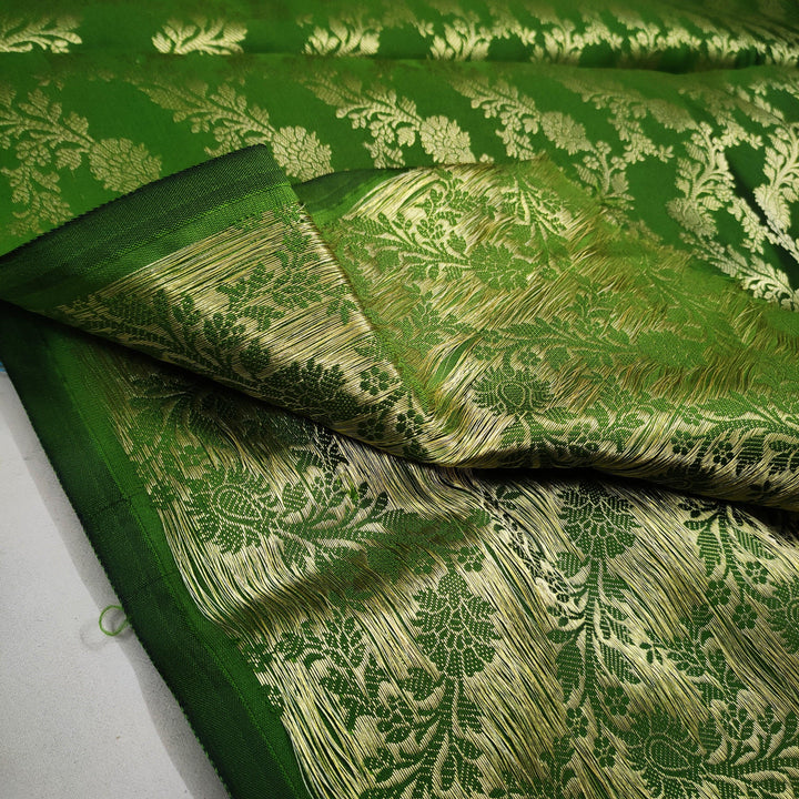 Banarasi Saton Silk Suit Salwar Kameez (Laherya Jaal) Mehendi Green - Mohsin Textiles