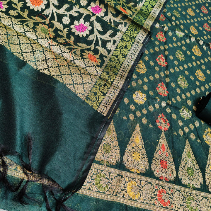 Banarasi Neem Zari Resham Silk Suit Salwar Kameez (Cross Check) Teal Green - Mohsin Textiles