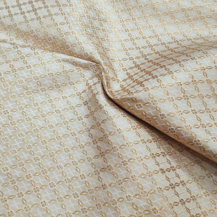 Pure Banarasi Silk Jamewar Fabric (Squre Jaal) Creamy Golden - Mohsin Textiles