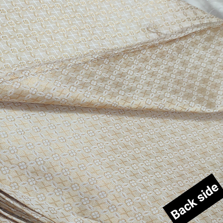 Pure Banarasi Silk Jamewar Fabric (Squre Jaal) Creamy Golden - Mohsin Textiles