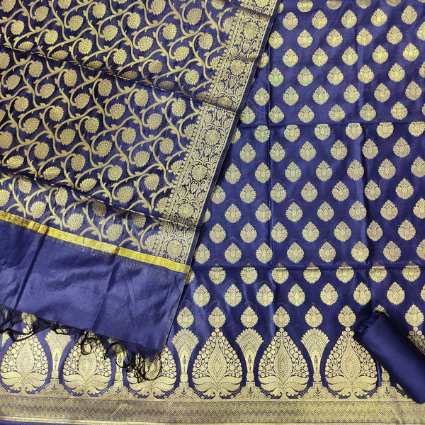 Banarasi Resham Cotton Soft Silk Suit Salwar Kameez (Patta Buti) Nevi Unstitched - Mohsin Textiles