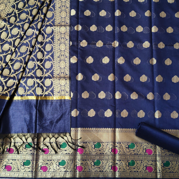 Banarasi Cotton Silk Suit Salwar Kamiz (Meena Resham- Zari Border) - Mohsin Textiles