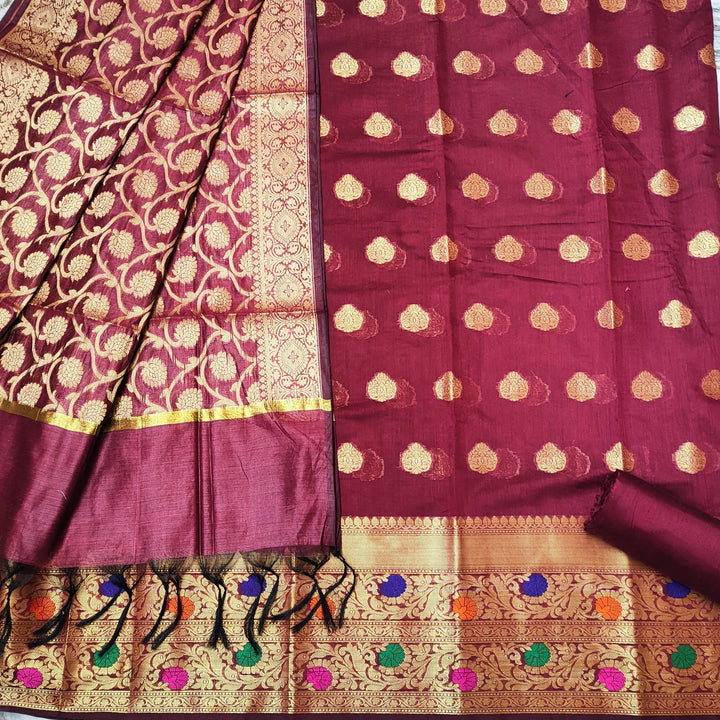 Banarasi Cotton Silk Suit Salwar Kamiz (Meena Resham- Zari Border) - Mohsin Textiles